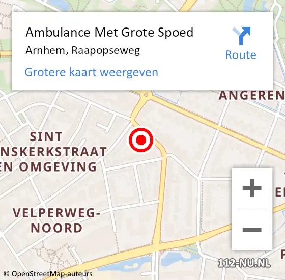 Locatie op kaart van de 112 melding: Ambulance Met Grote Spoed Naar Arnhem, Raapopseweg op 10 maart 2022 15:27