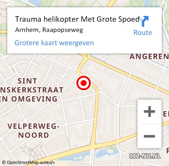 Locatie op kaart van de 112 melding: Trauma helikopter Met Grote Spoed Naar Arnhem, Raapopseweg op 10 maart 2022 15:30