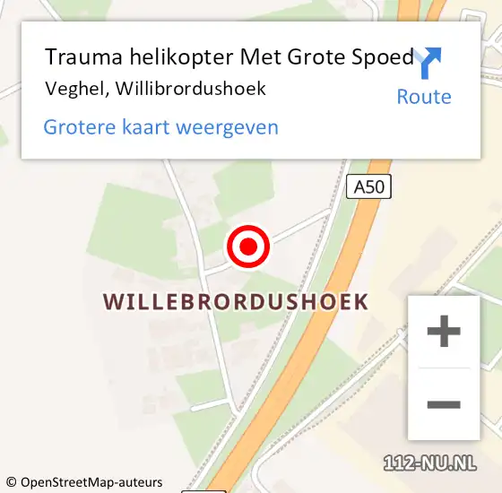 Locatie op kaart van de 112 melding: Trauma helikopter Met Grote Spoed Naar Veghel, Willibrordushoek op 10 maart 2022 15:50