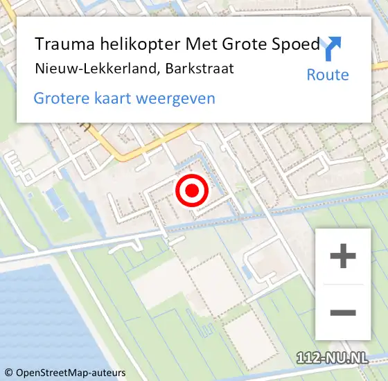Locatie op kaart van de 112 melding: Trauma helikopter Met Grote Spoed Naar Nieuw-Lekkerland, Barkstraat op 10 maart 2022 15:51