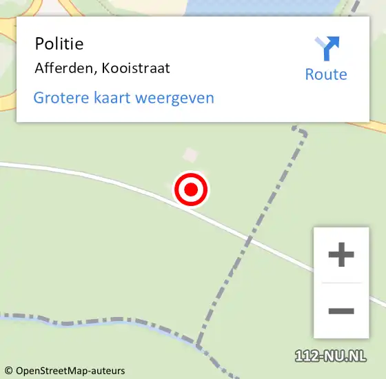 Locatie op kaart van de 112 melding: Politie Afferden, Kooistraat op 10 maart 2022 15:59