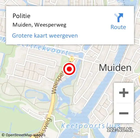 Locatie op kaart van de 112 melding: Politie Muiden, Weesperweg op 10 maart 2022 16:08