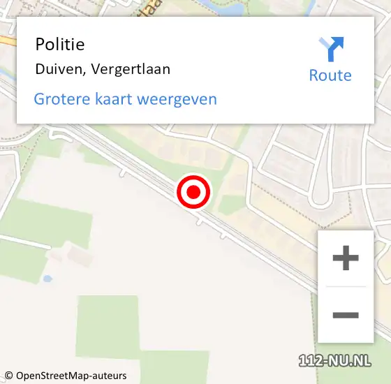 Locatie op kaart van de 112 melding: Politie Duiven, Vergertlaan op 10 maart 2022 16:09