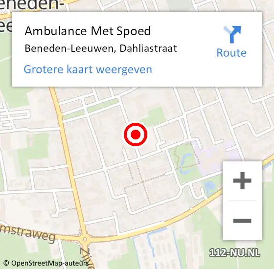 Locatie op kaart van de 112 melding: Ambulance Met Spoed Naar Beneden-Leeuwen, Dahliastraat op 10 maart 2022 16:10