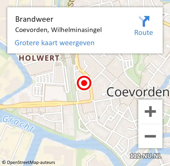 Locatie op kaart van de 112 melding: Brandweer Coevorden, Wilhelminasingel op 10 juli 2014 17:14