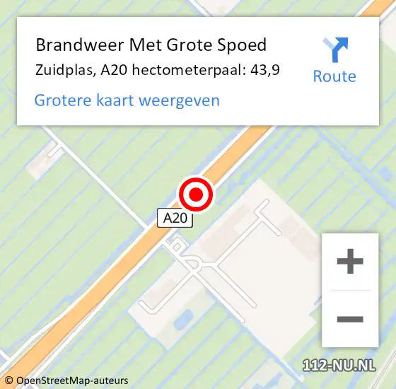 Locatie op kaart van de 112 melding: Brandweer Met Grote Spoed Naar Zuidplas, A20 hectometerpaal: 43,9 op 10 maart 2022 16:23