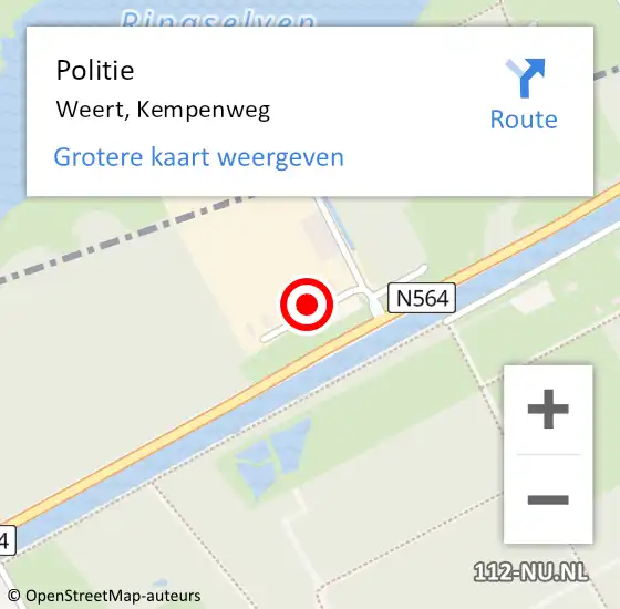 Locatie op kaart van de 112 melding: Politie Weert, Kempenweg op 10 maart 2022 16:24