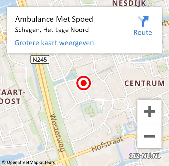 Locatie op kaart van de 112 melding: Ambulance Met Spoed Naar Schagen, Het Lage Noord op 10 maart 2022 16:42