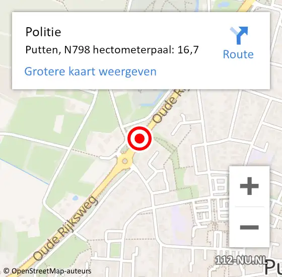 Locatie op kaart van de 112 melding: Politie Putten, N798 hectometerpaal: 16,7 op 10 maart 2022 16:55