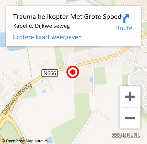 Locatie op kaart van de 112 melding: Trauma helikopter Met Grote Spoed Naar Kapelle, Dijkwelseweg op 10 maart 2022 17:03