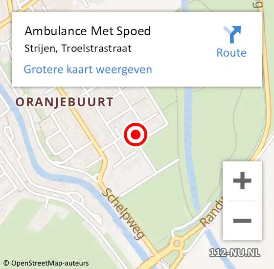 Locatie op kaart van de 112 melding: Ambulance Met Spoed Naar Strijen, Troelstrastraat op 10 maart 2022 17:06