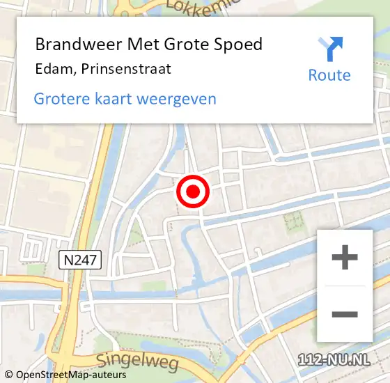 Locatie op kaart van de 112 melding: Brandweer Met Grote Spoed Naar Edam, Prinsenstraat op 10 maart 2022 17:18