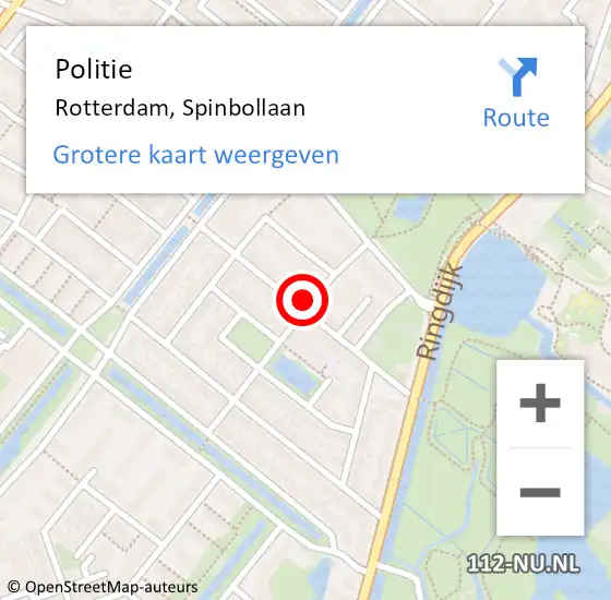 Locatie op kaart van de 112 melding: Politie Rotterdam, Spinbollaan op 10 maart 2022 17:24