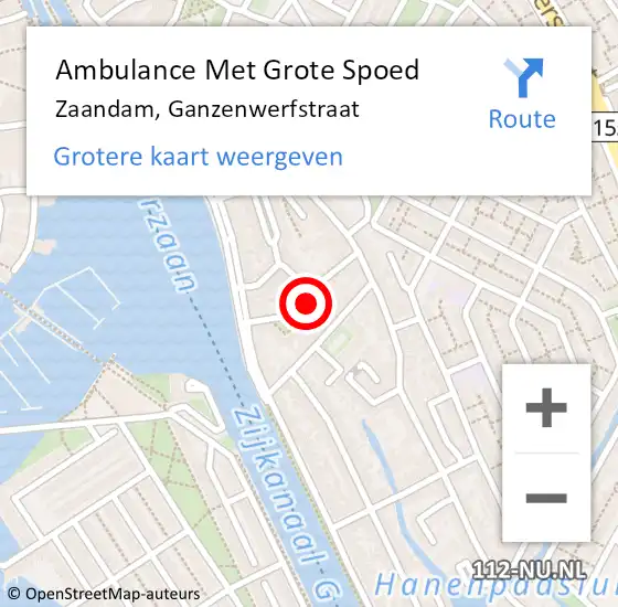 Locatie op kaart van de 112 melding: Ambulance Met Grote Spoed Naar Zaandam, Ganzenwerfstraat op 10 maart 2022 17:41