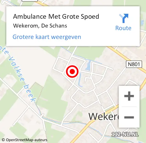 Locatie op kaart van de 112 melding: Ambulance Met Grote Spoed Naar Wekerom, De Schans op 10 maart 2022 17:45