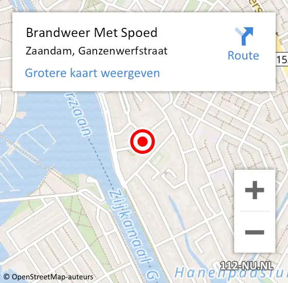 Locatie op kaart van de 112 melding: Brandweer Met Spoed Naar Zaandam, Ganzenwerfstraat op 10 maart 2022 17:55