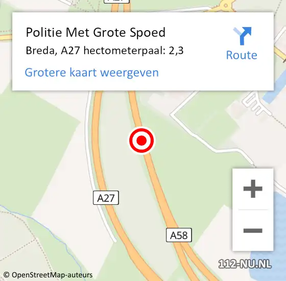 Locatie op kaart van de 112 melding: Politie Met Grote Spoed Naar Breda, A27 hectometerpaal: 2,3 op 10 maart 2022 18:15