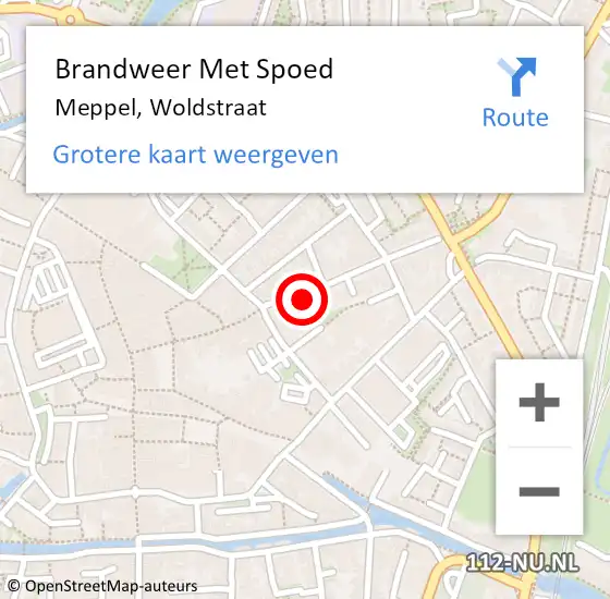 Locatie op kaart van de 112 melding: Brandweer Met Spoed Naar Meppel, Woldstraat op 10 maart 2022 18:18