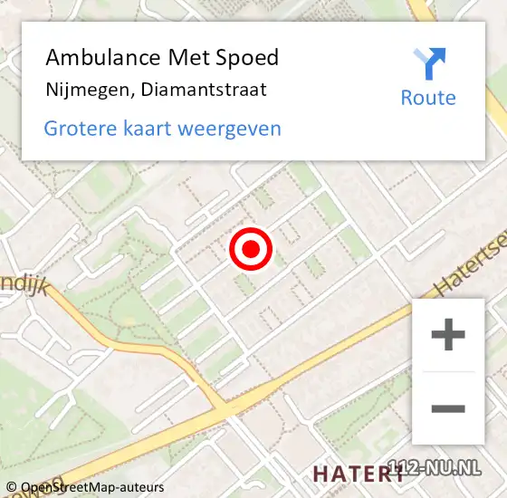 Locatie op kaart van de 112 melding: Ambulance Met Spoed Naar Nijmegen, Diamantstraat op 10 maart 2022 18:23