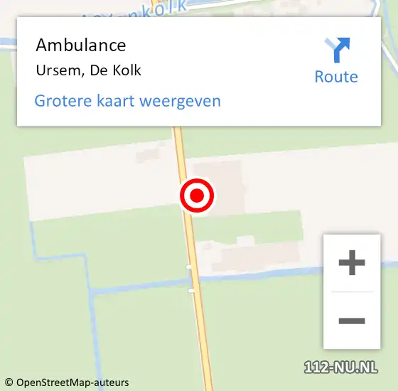 Locatie op kaart van de 112 melding: Ambulance Ursem, De Kolk op 10 maart 2022 18:42