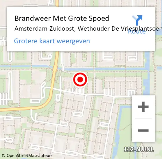 Locatie op kaart van de 112 melding: Brandweer Met Grote Spoed Naar Amsterdam-Zuidoost, Wethouder De Vriesplantsoen op 10 maart 2022 19:06