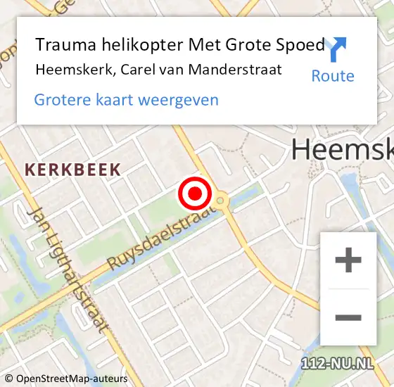 Locatie op kaart van de 112 melding: Trauma helikopter Met Grote Spoed Naar Heemskerk, Carel van Manderstraat op 10 maart 2022 19:15