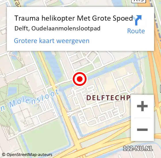 Locatie op kaart van de 112 melding: Trauma helikopter Met Grote Spoed Naar Delft, Oudelaanmolenslootpad op 10 maart 2022 19:29