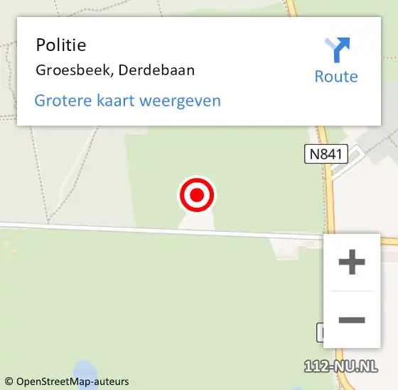 Locatie op kaart van de 112 melding: Politie Groesbeek, Derdebaan op 10 maart 2022 19:30