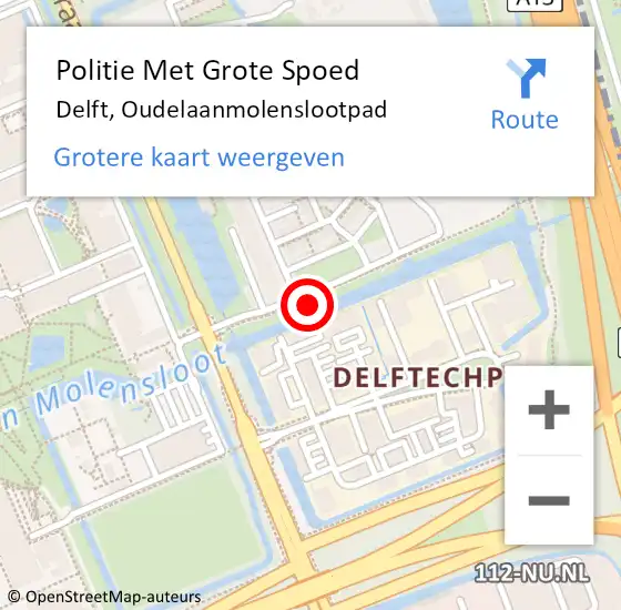 Locatie op kaart van de 112 melding: Politie Met Grote Spoed Naar Delft, Oudelaanmolenslootpad op 10 maart 2022 19:42