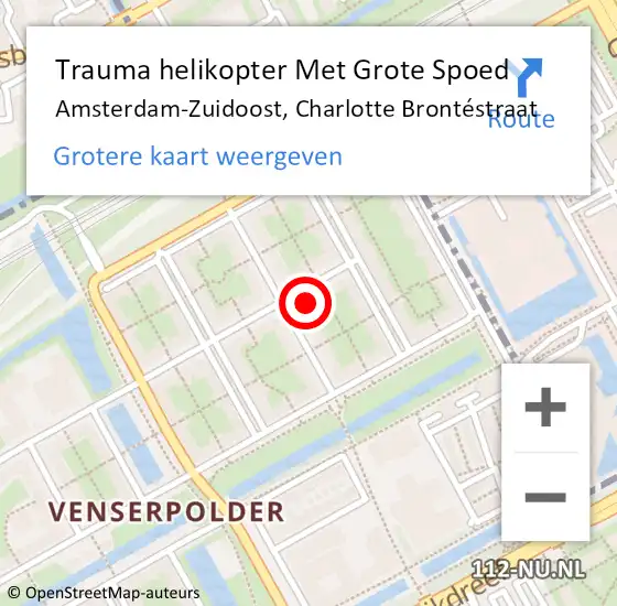 Locatie op kaart van de 112 melding: Trauma helikopter Met Grote Spoed Naar Amsterdam-Zuidoost, Charlotte Brontéstraat op 10 maart 2022 19:43