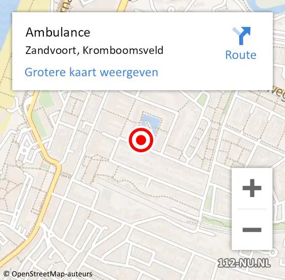 Locatie op kaart van de 112 melding: Ambulance Zandvoort, Kromboomsveld op 10 maart 2022 19:47