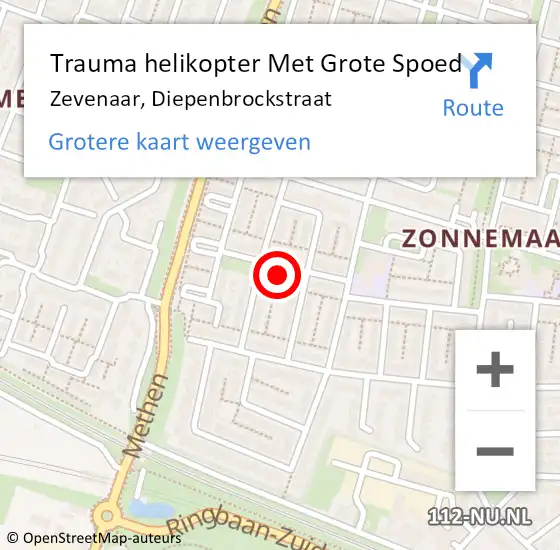 Locatie op kaart van de 112 melding: Trauma helikopter Met Grote Spoed Naar Zevenaar, Diepenbrockstraat op 10 maart 2022 19:48