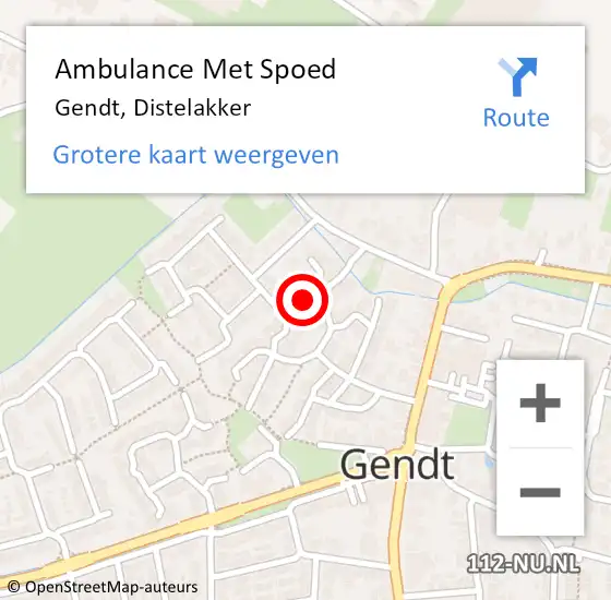 Locatie op kaart van de 112 melding: Ambulance Met Spoed Naar Gendt, Distelakker op 10 maart 2022 19:48