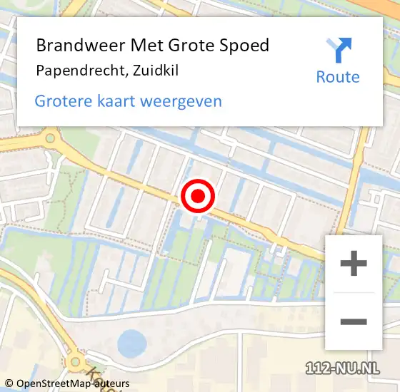 Locatie op kaart van de 112 melding: Brandweer Met Grote Spoed Naar Papendrecht, Zuidkil op 10 maart 2022 19:49