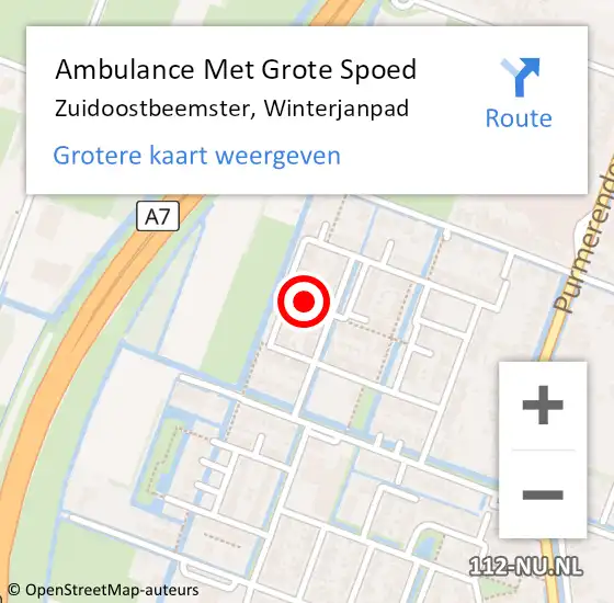 Locatie op kaart van de 112 melding: Ambulance Met Grote Spoed Naar Zuidoostbeemster, Winterjanpad op 10 maart 2022 19:52