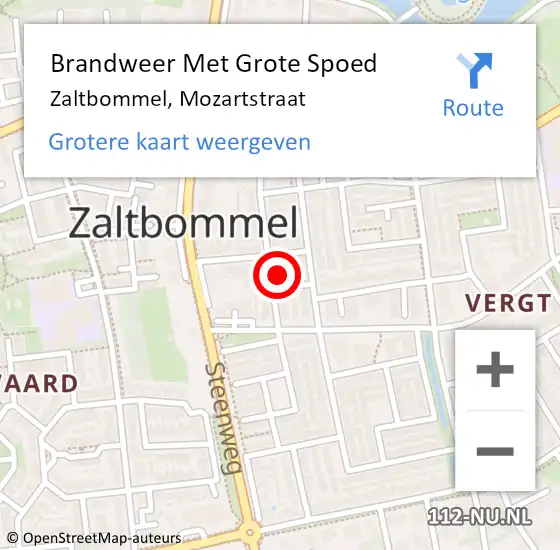 Locatie op kaart van de 112 melding: Brandweer Met Grote Spoed Naar Zaltbommel, Mozartstraat op 10 maart 2022 19:53