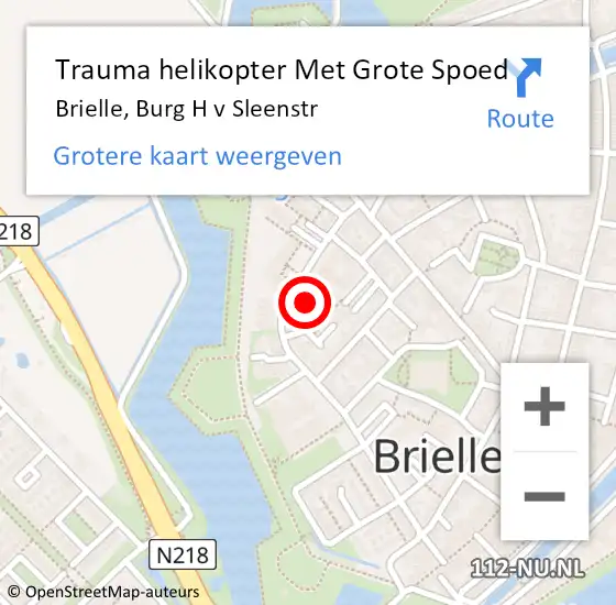 Locatie op kaart van de 112 melding: Trauma helikopter Met Grote Spoed Naar Brielle, Burg H v Sleenstr op 10 maart 2022 20:24