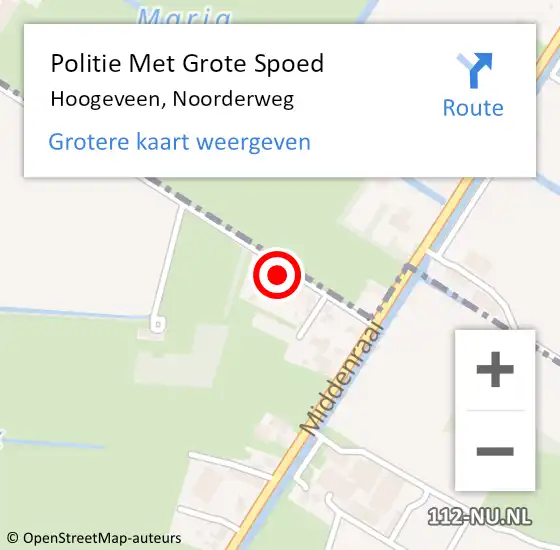Locatie op kaart van de 112 melding: Politie Met Grote Spoed Naar Hoogeveen, Noorderweg op 10 maart 2022 20:27