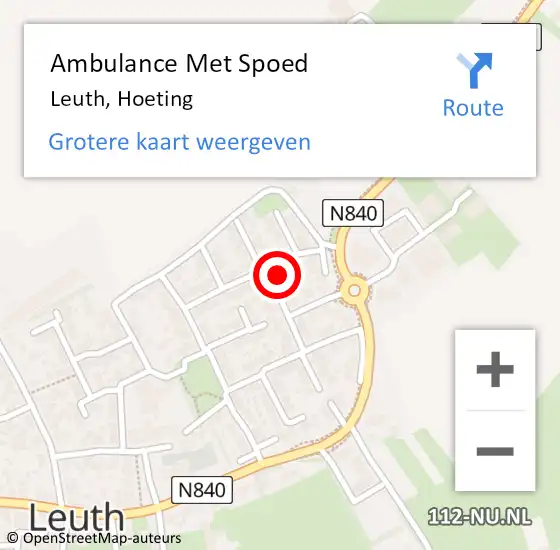 Locatie op kaart van de 112 melding: Ambulance Met Spoed Naar Leuth, Hoeting op 10 maart 2022 20:31