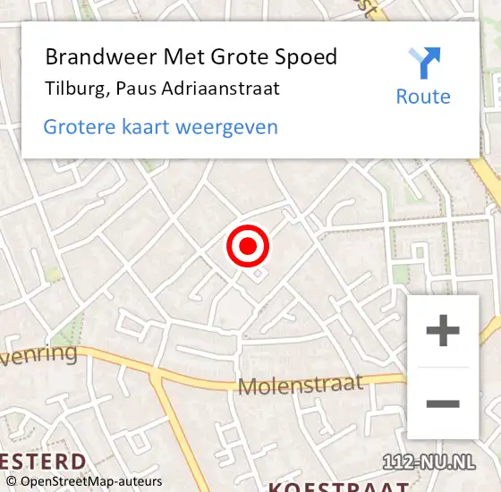 Locatie op kaart van de 112 melding: Brandweer Met Grote Spoed Naar Tilburg, Paus Adriaanstraat op 10 maart 2022 20:48