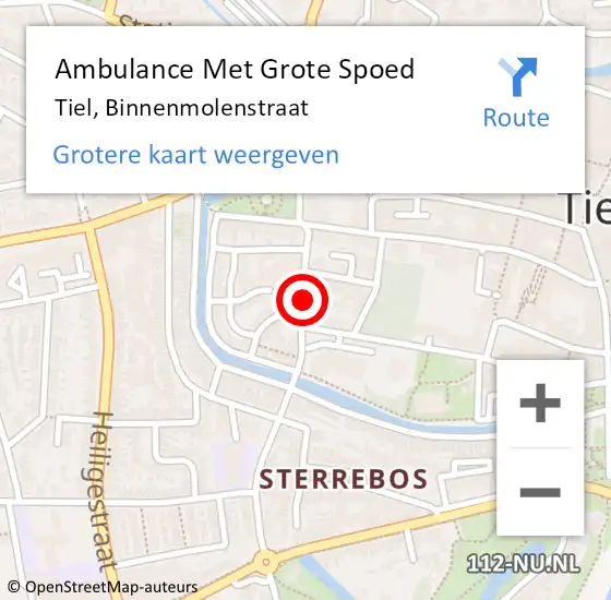 Locatie op kaart van de 112 melding: Ambulance Met Grote Spoed Naar Tiel, Binnenmolenstraat op 10 maart 2022 20:55