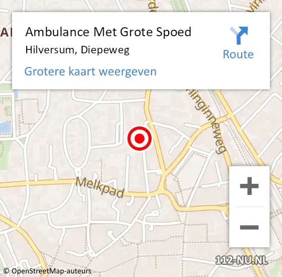 Locatie op kaart van de 112 melding: Ambulance Met Grote Spoed Naar Hilversum, Diepeweg op 10 juli 2014 17:41