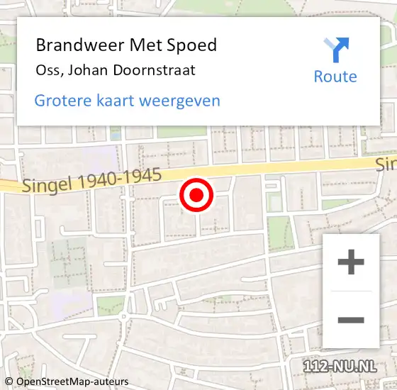 Locatie op kaart van de 112 melding: Brandweer Met Spoed Naar Oss, Johan Doornstraat op 10 maart 2022 21:02