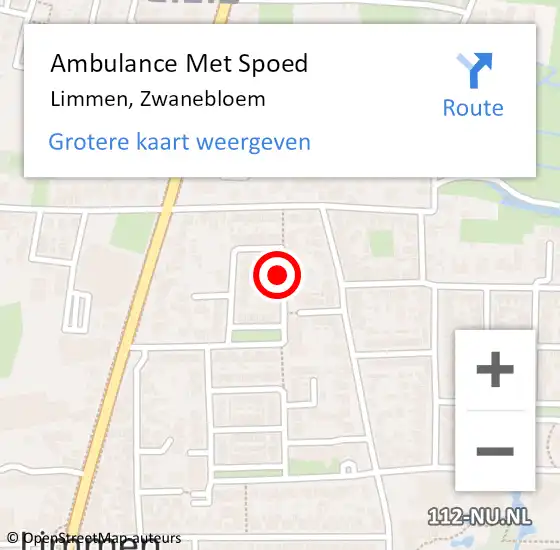 Locatie op kaart van de 112 melding: Ambulance Met Spoed Naar Limmen, Zwanebloem op 10 maart 2022 22:04