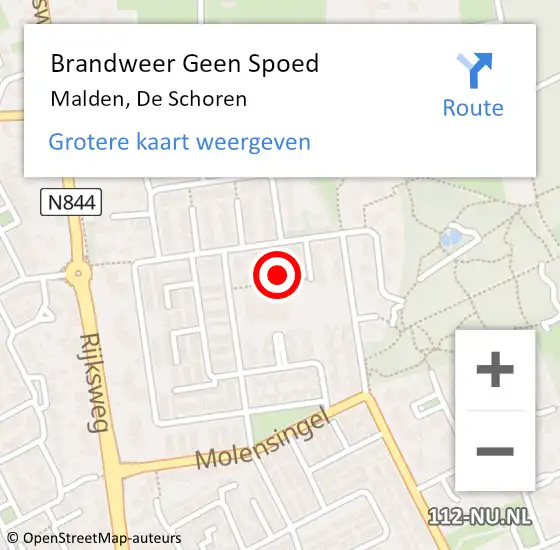 Locatie op kaart van de 112 melding: Brandweer Geen Spoed Naar Malden, De Schoren op 10 maart 2022 22:06