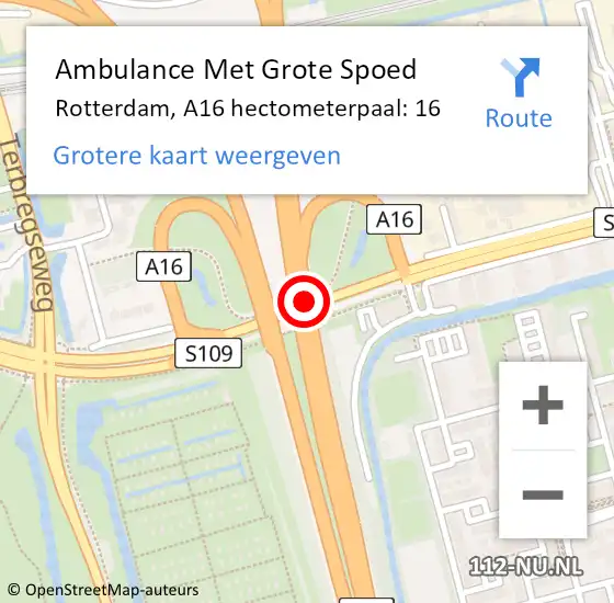 Locatie op kaart van de 112 melding: Ambulance Met Grote Spoed Naar Rotterdam, A16 hectometerpaal: 16 op 10 maart 2022 22:43