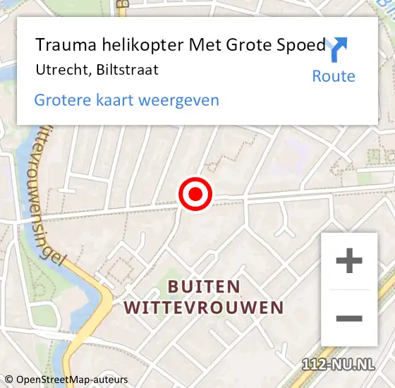 Locatie op kaart van de 112 melding: Trauma helikopter Met Grote Spoed Naar Utrecht, Biltstraat op 10 maart 2022 22:45