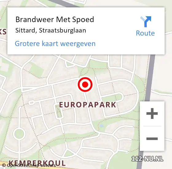 Locatie op kaart van de 112 melding: Brandweer Met Spoed Naar Sittard, Straatsburglaan op 10 maart 2022 23:14