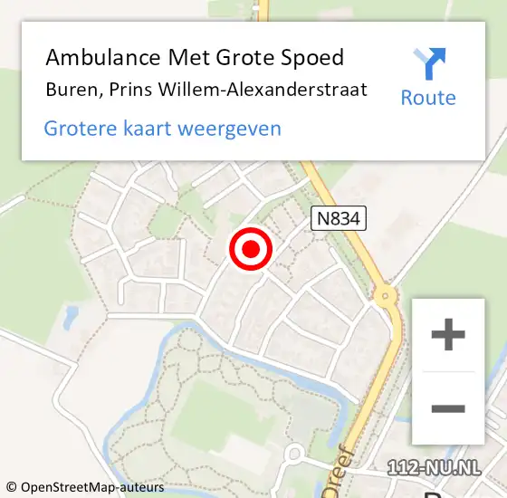 Locatie op kaart van de 112 melding: Ambulance Met Grote Spoed Naar Buren, Prins Willem-Alexanderstraat op 11 maart 2022 00:43