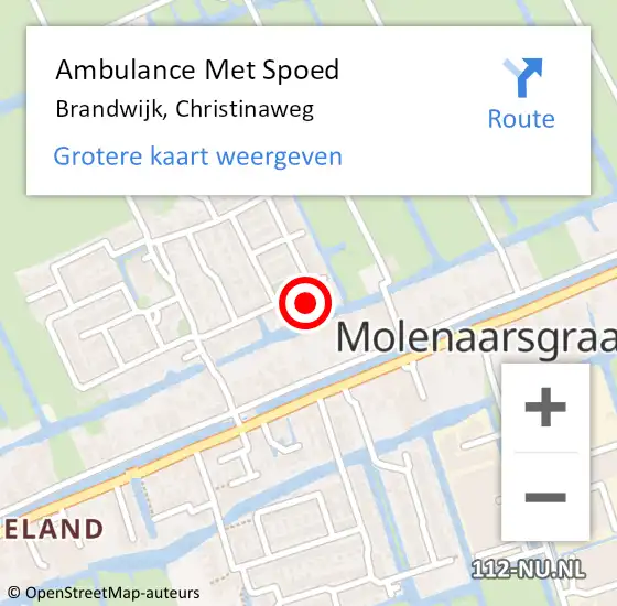 Locatie op kaart van de 112 melding: Ambulance Met Spoed Naar Brandwijk, Christinaweg op 11 maart 2022 02:08